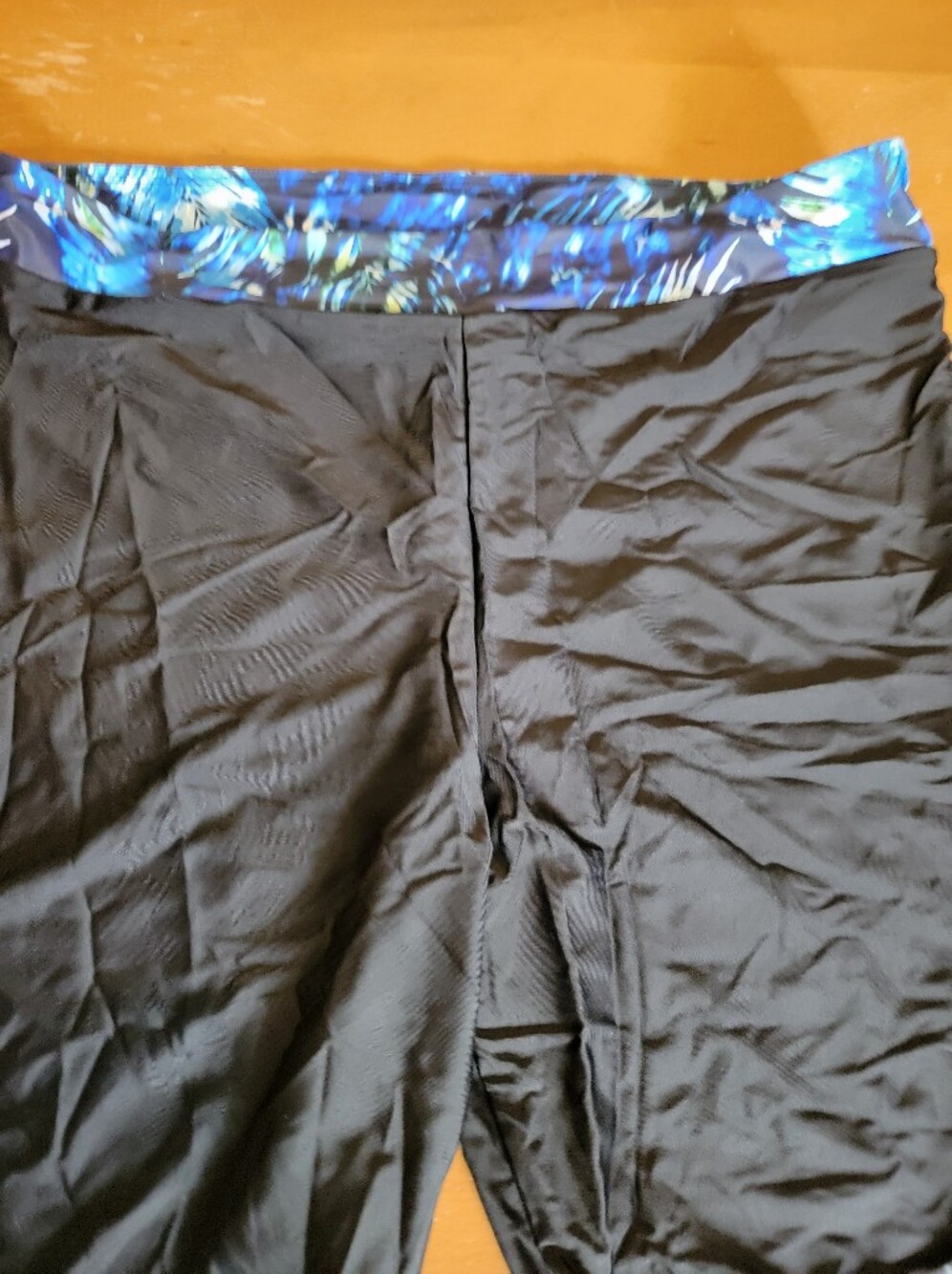 Women's Black Long Bike Swim Shorts with Blue Patterned Trim Plus Size 26 - Picture 2 of 5